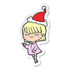 sticker cartoon of a woman wearing santa hat