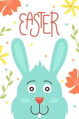 Cute vector Easter card. Easter eggs, spring holiday. Greeting card with a bunny.