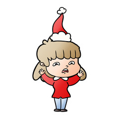 gradient cartoon of a worried woman wearing santa hat