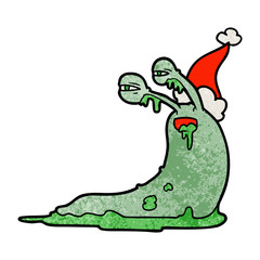 gross textured cartoon of a slug wearing santa hat