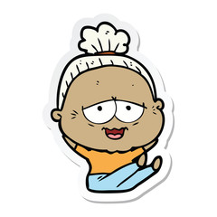 sticker of a cartoon happy old lady