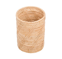 Wood basket wicker wooden in handmade 45 degree view