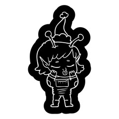 cartoon icon of a alien girl wearing santa hat