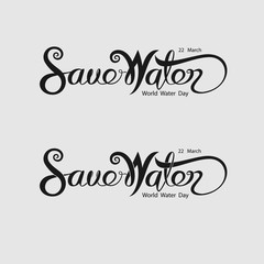 Black Save Water Typographical Design Elements.World Water Day icon.March,22.Minimalistic design for World Water Day concept.Vector illustration