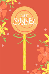 A bright summer card. Greeting card. Sweet summer. Vector design concept for summer party.