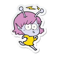 sticker of a cartoon alien girl