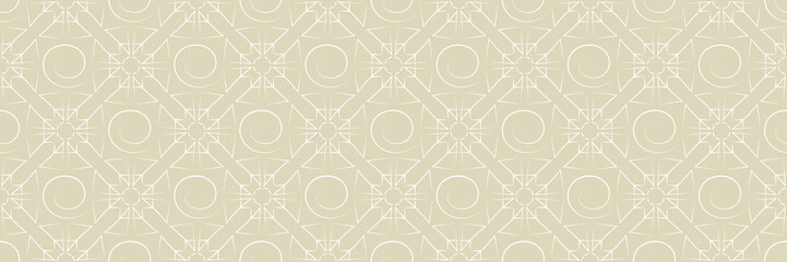 Geometric seamless pattern. White ornament on olive green long background
