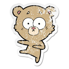 distressed sticker of a nervous dancing bear cartoon