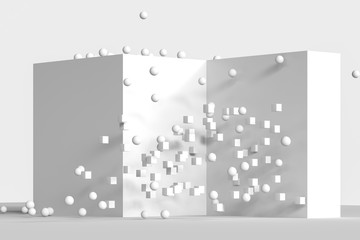 white balls and cubes, 3d rendering