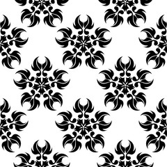 Seamless background with floral black and white monochrome decorative pattern