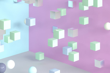 colorful balls and cubes, 3d rendering