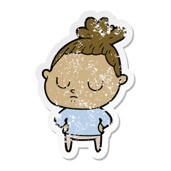 distressed sticker of a cartoon calm woman