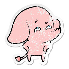 distressed sticker of a cartoon elephant remembering