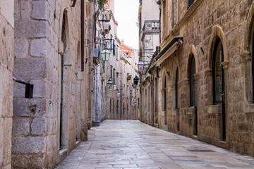 Fototapeta na wymiar Old narrow street in Dubrovnik , Croatia