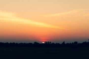 Mountain scenery view with twilight sky beautiful magenta color tone theme sunset and sunrise.