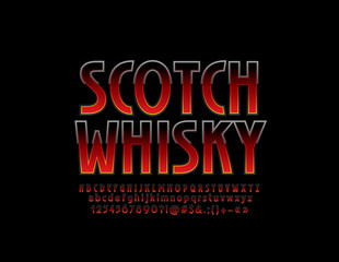 Vector stylish label Scotch Whisky with gradient color Font. Elegant Alphabet Letters, Numbers and Symbols. 