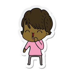 sticker of a cartoon laughing woman