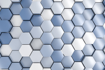 3d rendering, blue hexagon pillar