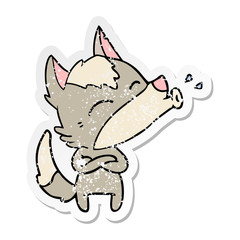 distressed sticker of a howling wolf cartoon
