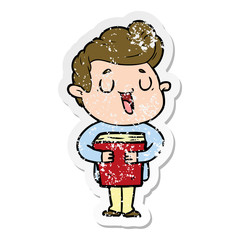 distressed sticker of a happy cartoon man