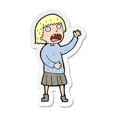 sticker of a cartoon stressed out woman