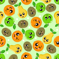 seamless pattern with kiwi, apple, pear, orange - vector illustration, eps