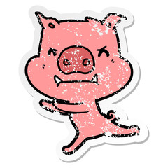 distressed sticker of a angry cartoon pig