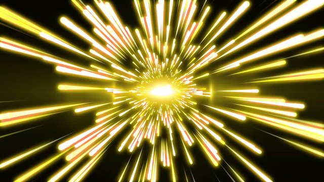 Abstract glow neon gold lines and stripes flying tunnel animation. 4K footage.