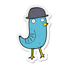 sticker of a cartoon bluebird wearing hat