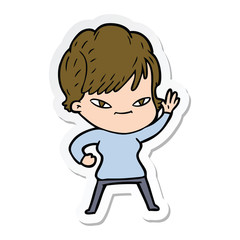 sticker of a cartoon happy woman