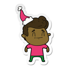 happy sticker cartoon of a man wearing santa hat