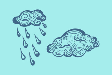 set of cloud and rain cloud. hand-drawn vector illustration