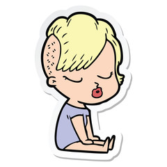 sticker of a cartoon pretty hipster girl