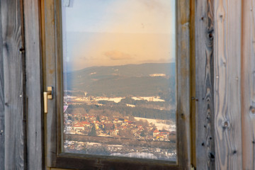 View into a window with the representation of ground corn on the Silberberg
