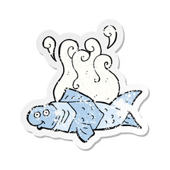 retro distressed sticker of a cartoon funny fish