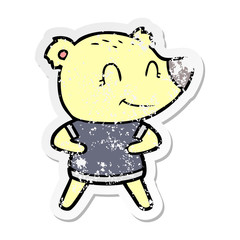 distressed sticker of a friendly bear cartoon