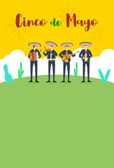 Cinco de Mayo, Traditional Mexico holiday, Mexican musicians playing instruments, Vector