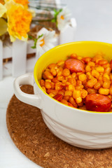Hot dish with beans, corn and sausages