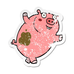 distressed sticker of a funny cartoon pig