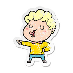 distressed sticker of a cartoon man singing