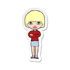 sticker of a cartoon woman with folded arms