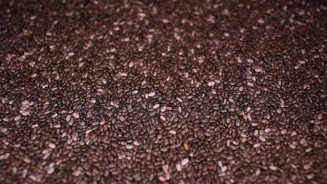 Chia seeds seed healthy food closeup texture video on rolling rotating looping plate