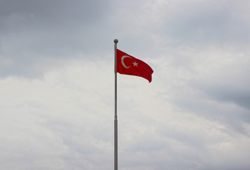 Turkish Flag Waving in the air of UN Memorial Cemetery in Busan, South Korea, Asia