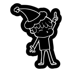 cartoon icon of a curious boy wearing santa hat