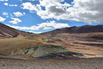 China, Tibet. China, Tibet. Mountain landscape on the way to lake Mershung (Merchong) in summer