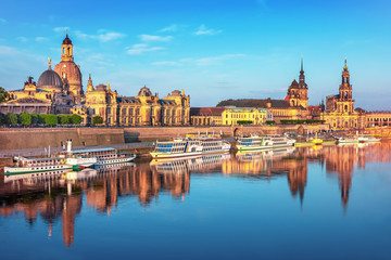 Beautiful Dresden city skyline at Elbe River and Augustus Bridge, Dresden, Saxony, Germany