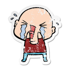 distressed sticker of a cartoon crying bald man