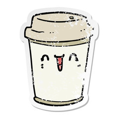 distressed sticker of a cartoon take out coffee
