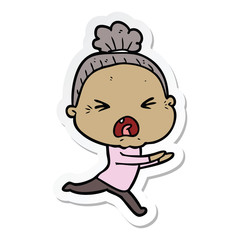 sticker of a cartoon angry old woman
