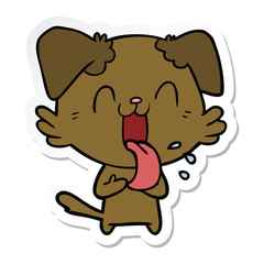 sticker of a cartoon panting dog